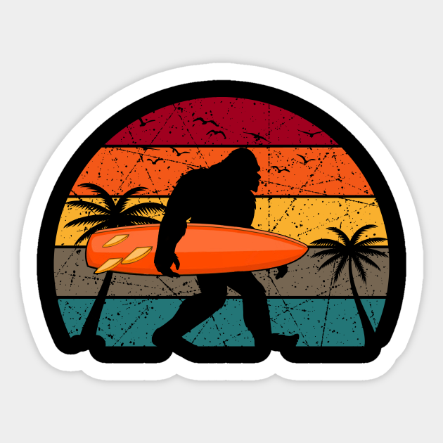 Bigfoot Surfing Bigfoot Surfing Sticker TeePublic